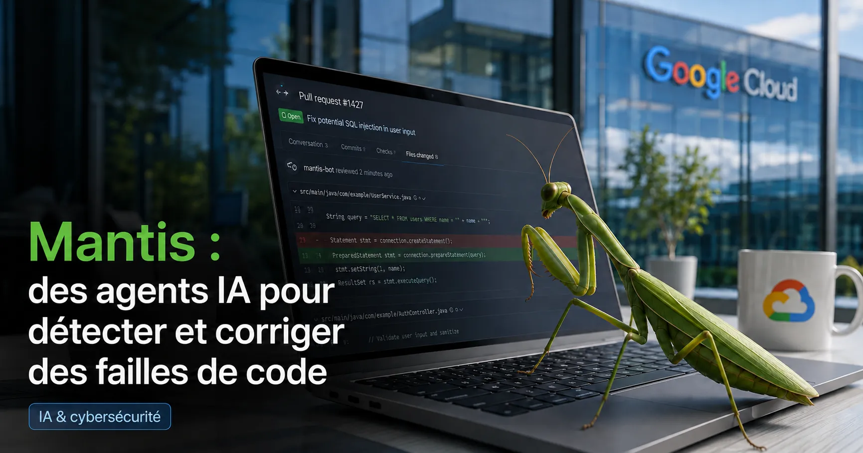 Mantis analysant du code pour détecter et corriger des vulnérabilités avec des agents IA